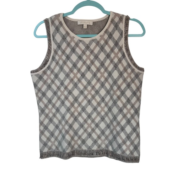 Etcetera Sweater Vest Womens Small Tank Top Argyle Diamond Pattern Grey Tan Soft - Picture 1 of 9